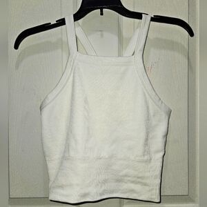 Athleta Aurora Seamless Crop Ribbed Tank, Burnt White Small